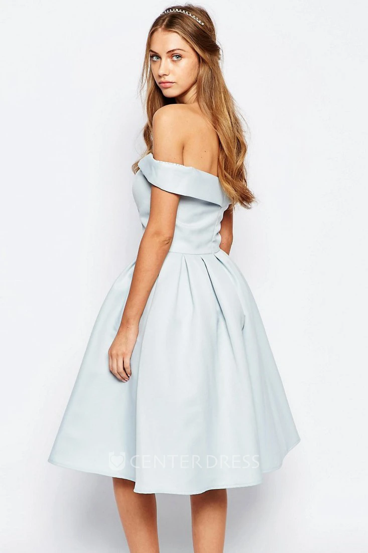 A-Line Knee-Length Strapless Satin Bridesmaid Dress