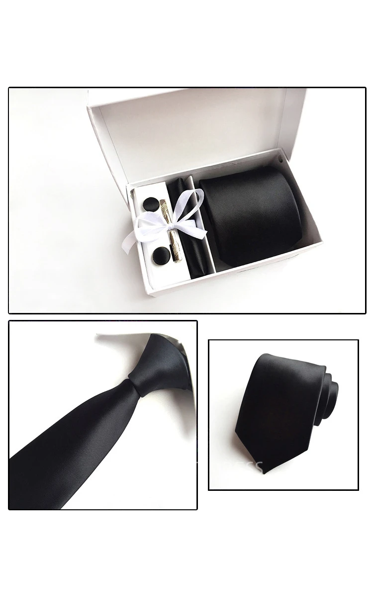 Satin Wide Tie and Pocket Square Combo Plus Cufflinks and Tie Clip Set-11 Color Options