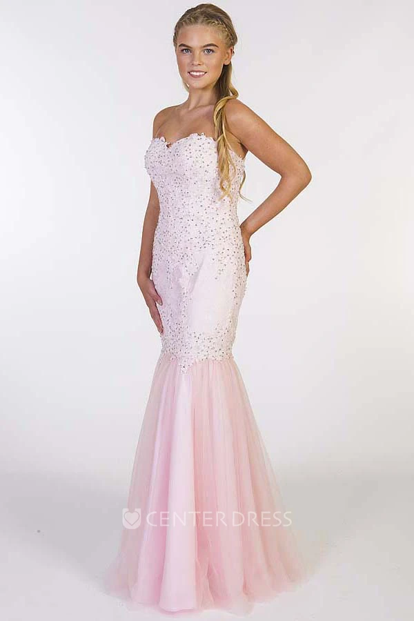 Trumpet Beaded Sweetheart Long Sleeveless Prom Dress