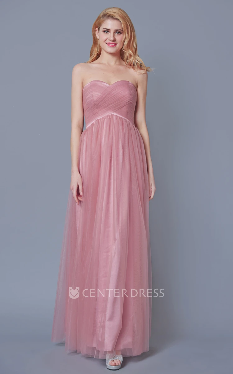 Charming Sleeveless A-line Tule Gown With Ruching