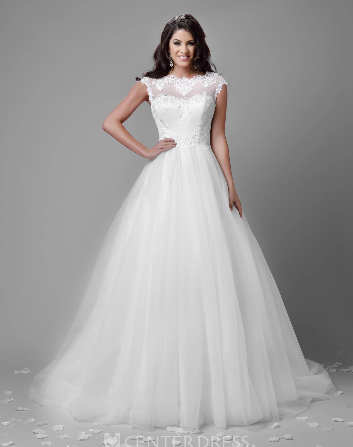 Tulle Cap Sleeve A-Line Wedding Dress With Illusion Back