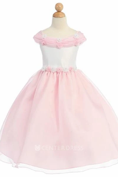 Tea-Length Floral Floral Organza Flower Girl Dress