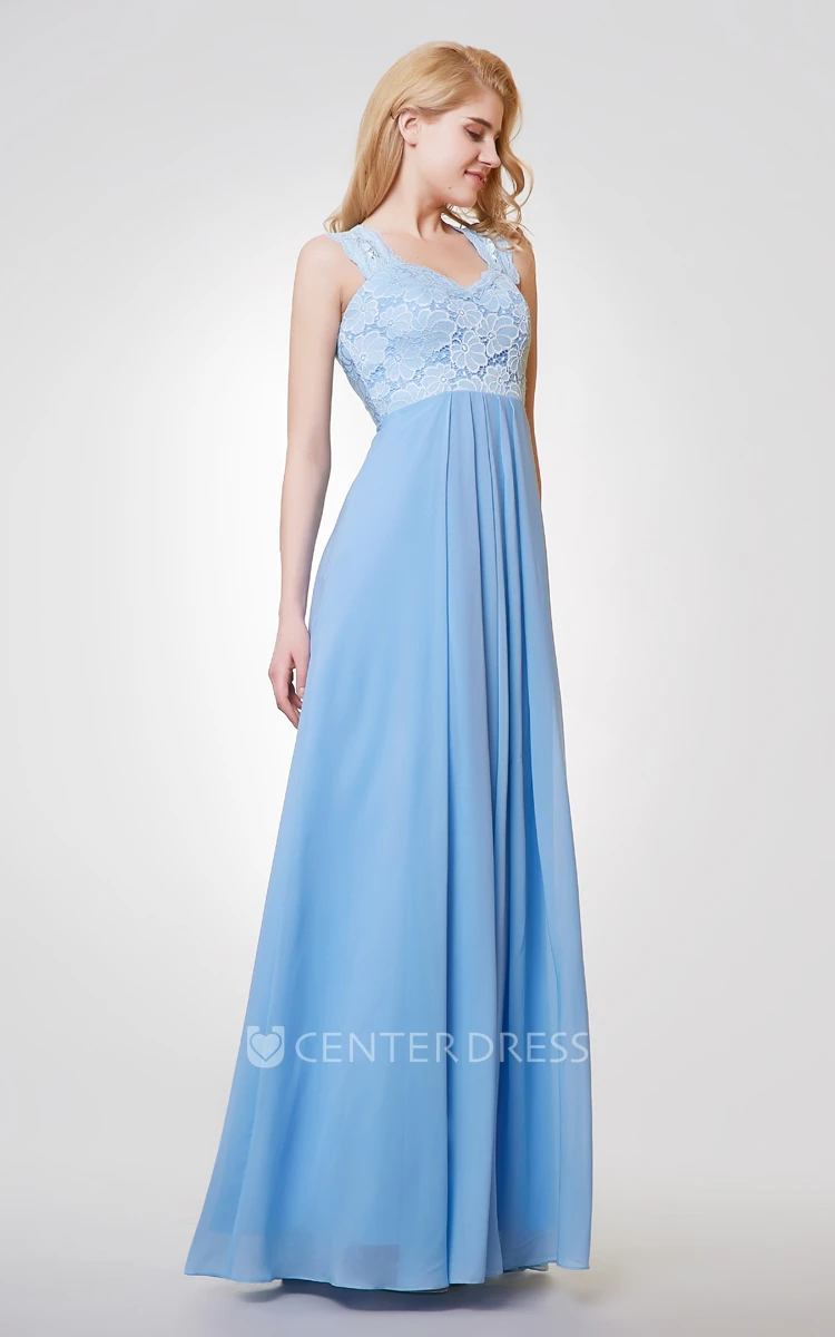 A-line Long Lace and Chiffon Bridesmaid Dress