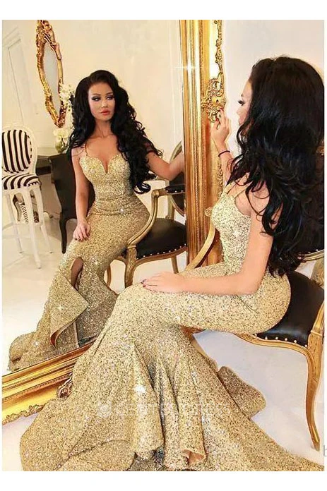 Sexy Floor-length Sleeveless Straps Neck Sweetheart Mermaid Trumpet Sequins Beading Sequins Evening Dress