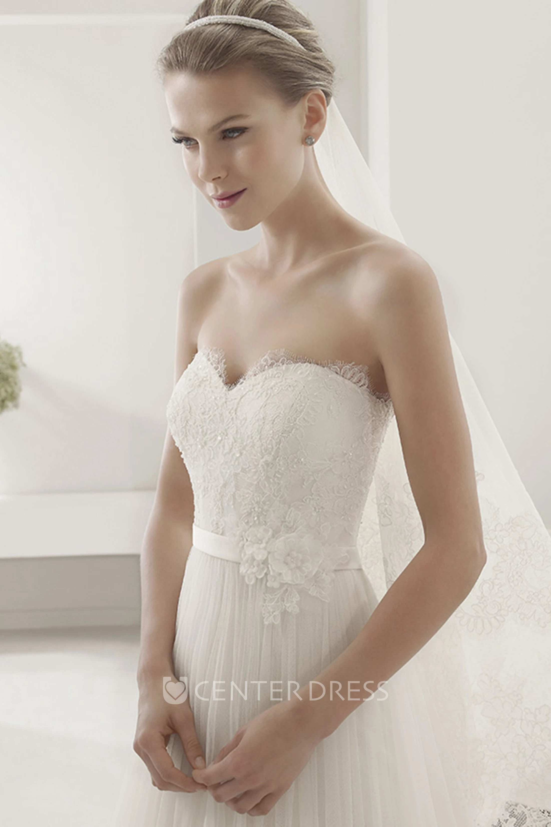 Sweetheart A-Line Gown Embroidered Top Tulle Skirt With Removable Bolero
