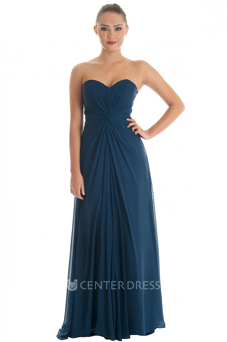Sweetheart Floor-Length Ruched Chiffon Bridesmaid Dress With Brush Train