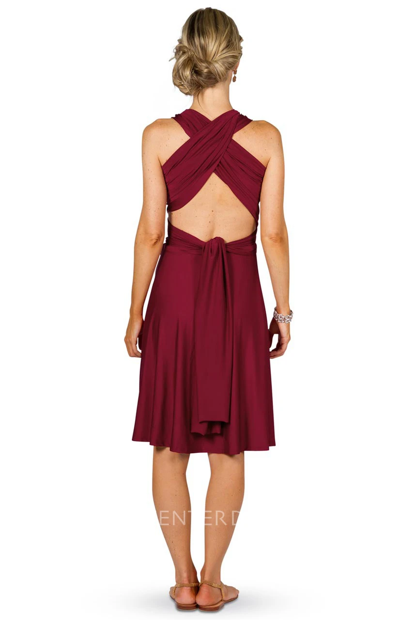 Knee-Length Sleeveless Criss-Cross Strapped Chiffon Convertible Bridesmaid Dress