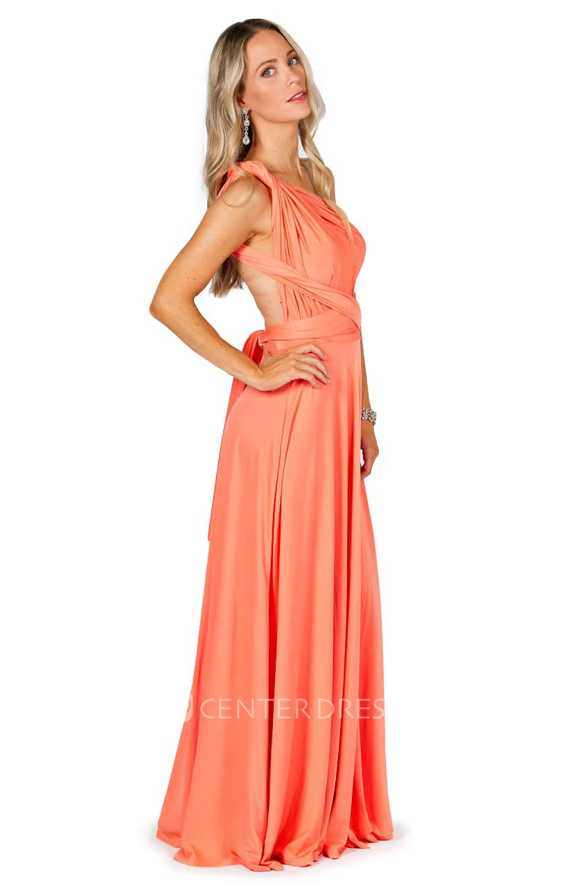 Maxi Sleeveless One-Shoulder Chiffon Convertible Bridesmaid Dress With Straps