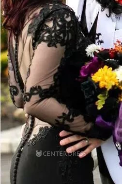 Long Sleeve Sheath V-neck Jersey Lace Floor-length Court Train Wedding Dress with Appliques