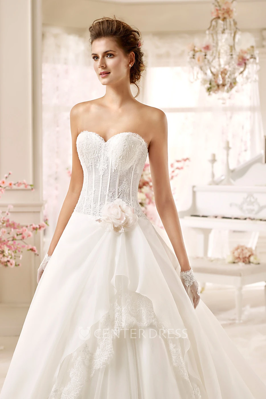 Sweetheart A-line Wedding Dress with Asymmetrical Ruching and Lace Corset