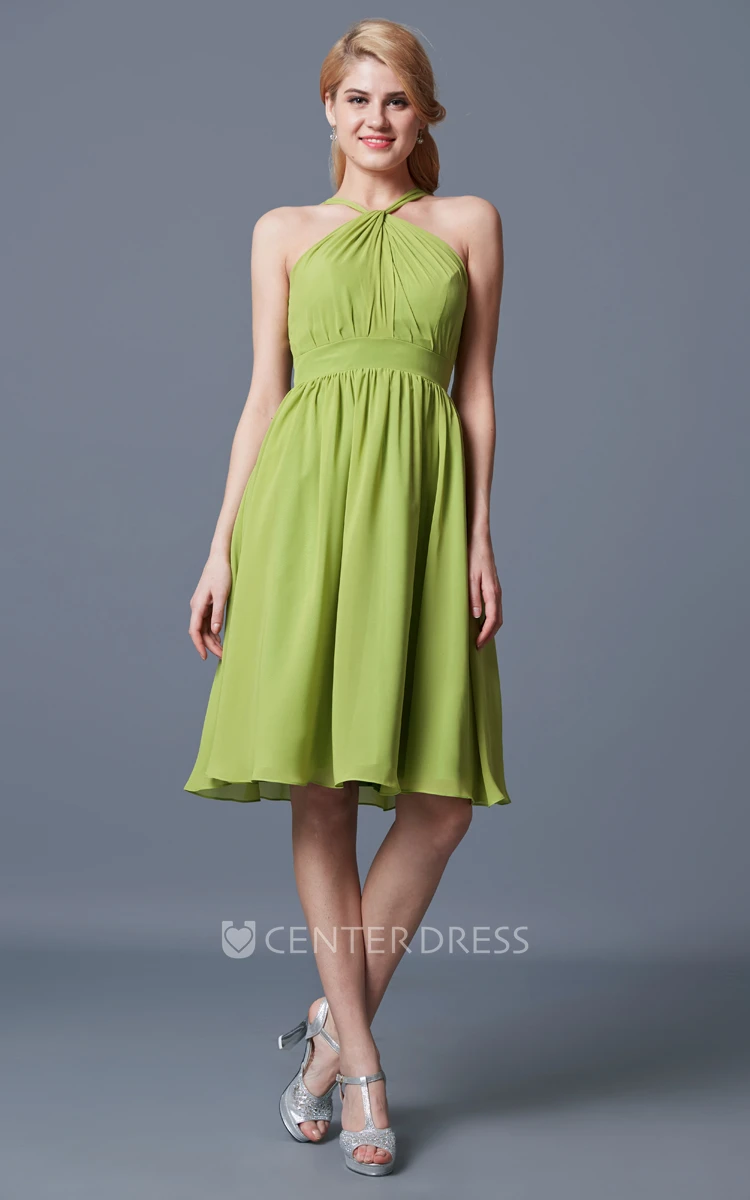 Fairy Halter Neck Sleeveless A-line Chiffon Dress With Empire Waist