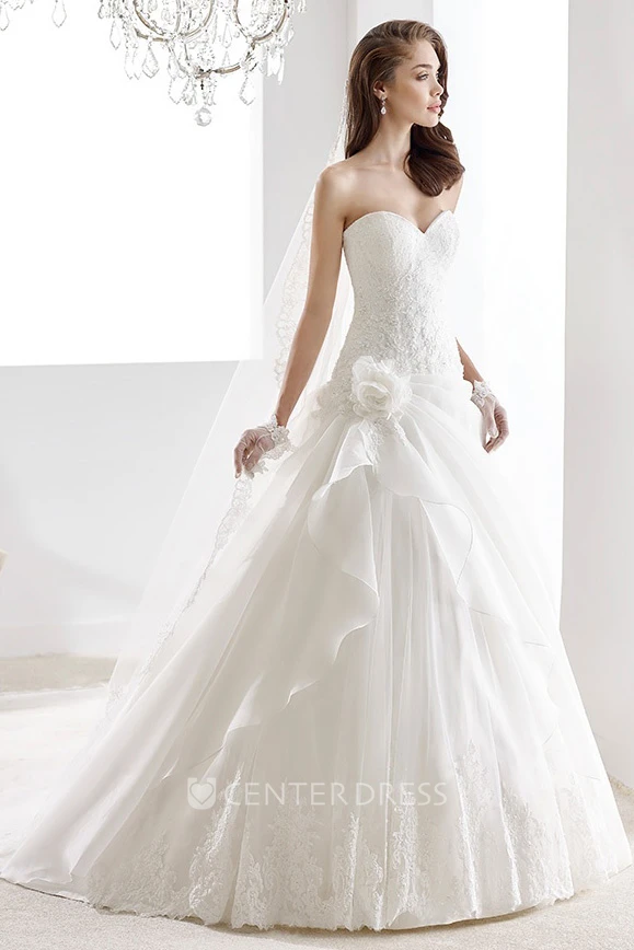 Sweetheart A-Line Lace Gown With Illusive Lace Straps And Keyhole Back