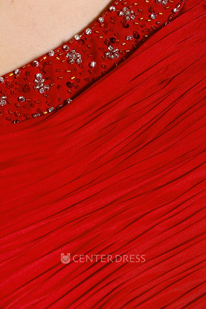 One-Shoulder Ruched Sleeveless Chiffon Prom Dress With Beading And Straps