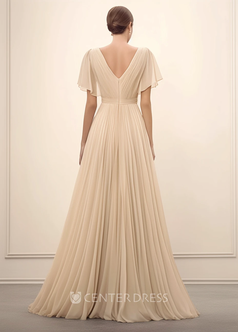 Casual A-Line Chiffon Mother of the Bride Dress Floor-length Bohemian V-Back