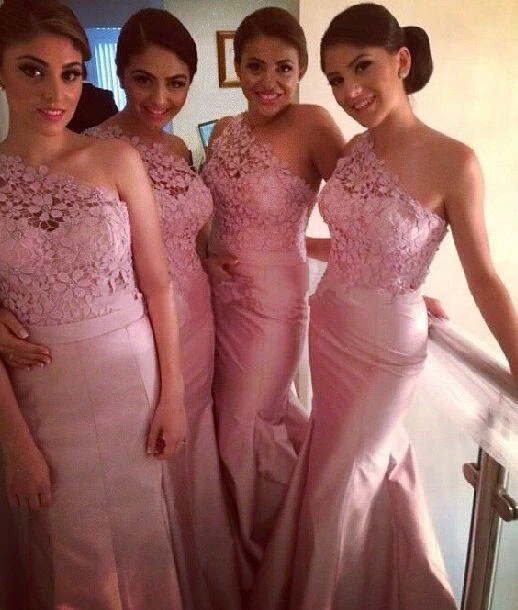 Modern One-shoulder Mermaid Bridesmaid Dress Floor-length With Lace