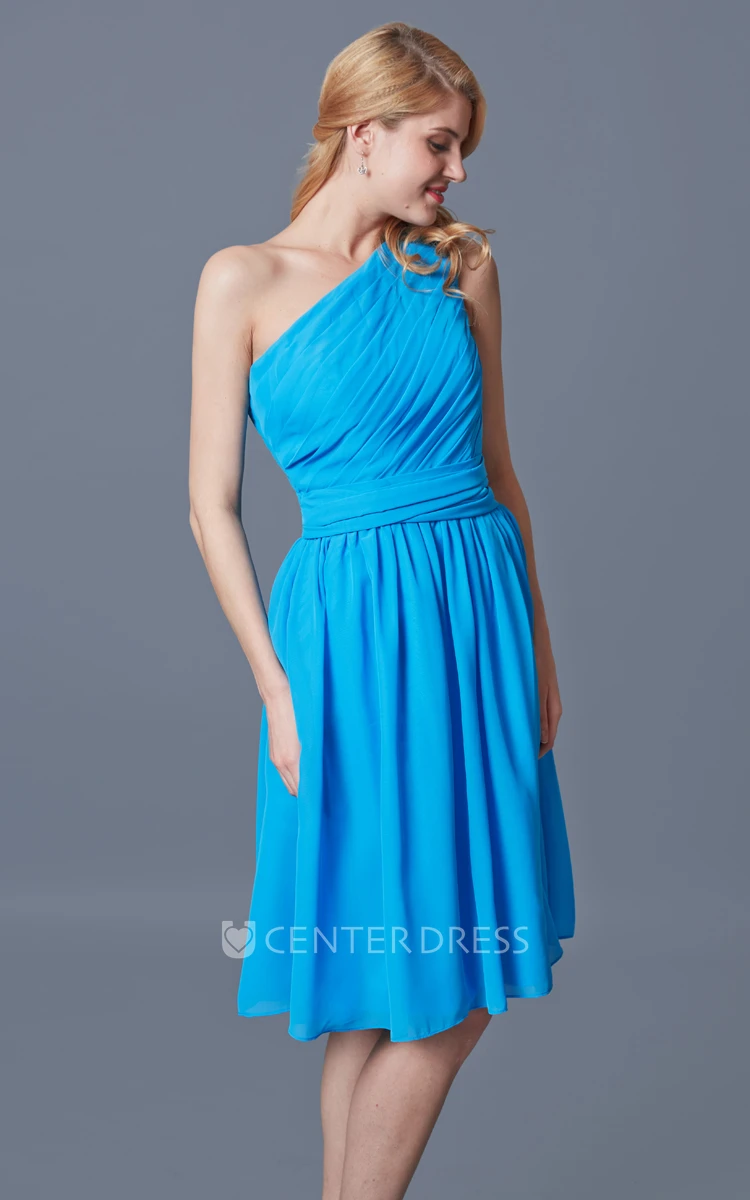Ruched One Shoulder Knee Length Chiffon Bridesmaid Dress