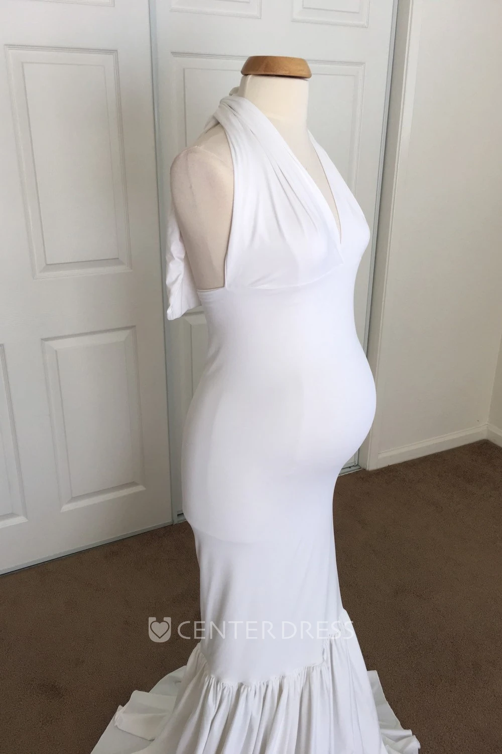 Mermaid Jersey V-neck Sleeveless Pleated Ruched Maternity Dress