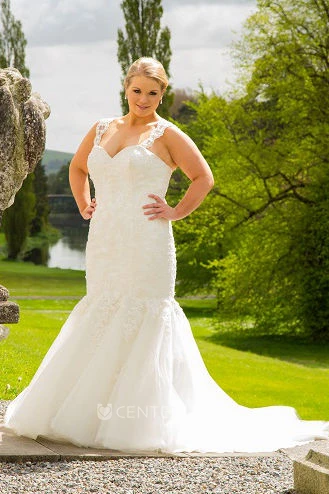 Sweetheart Mermaid Sequined Lace Bridal Gown With Lace Up And Straps
