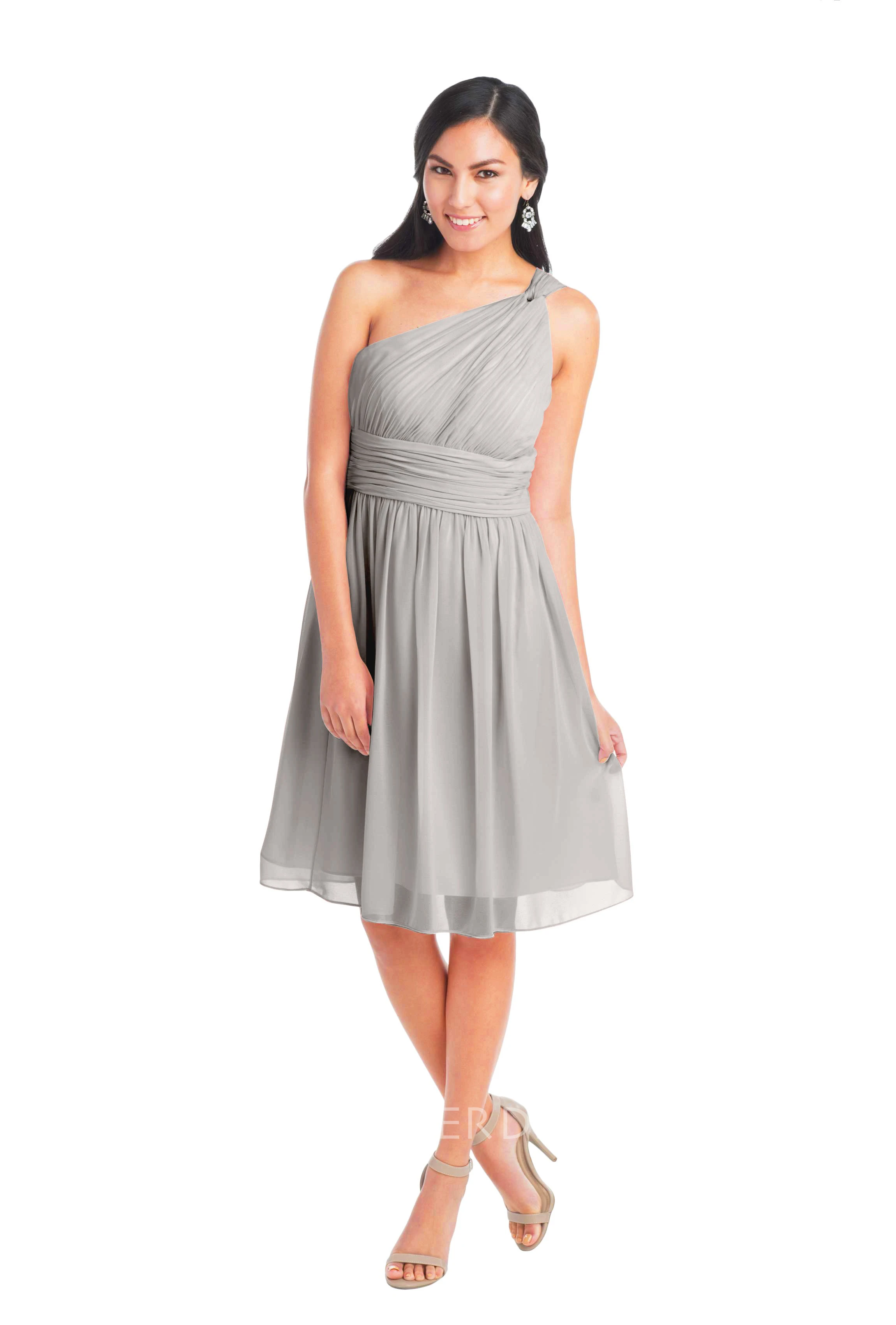 Knee-Length Sleeveless One-Shoulder Ruched Chiffon Muti-Color Convertible Bridesmaid Dress With Straps