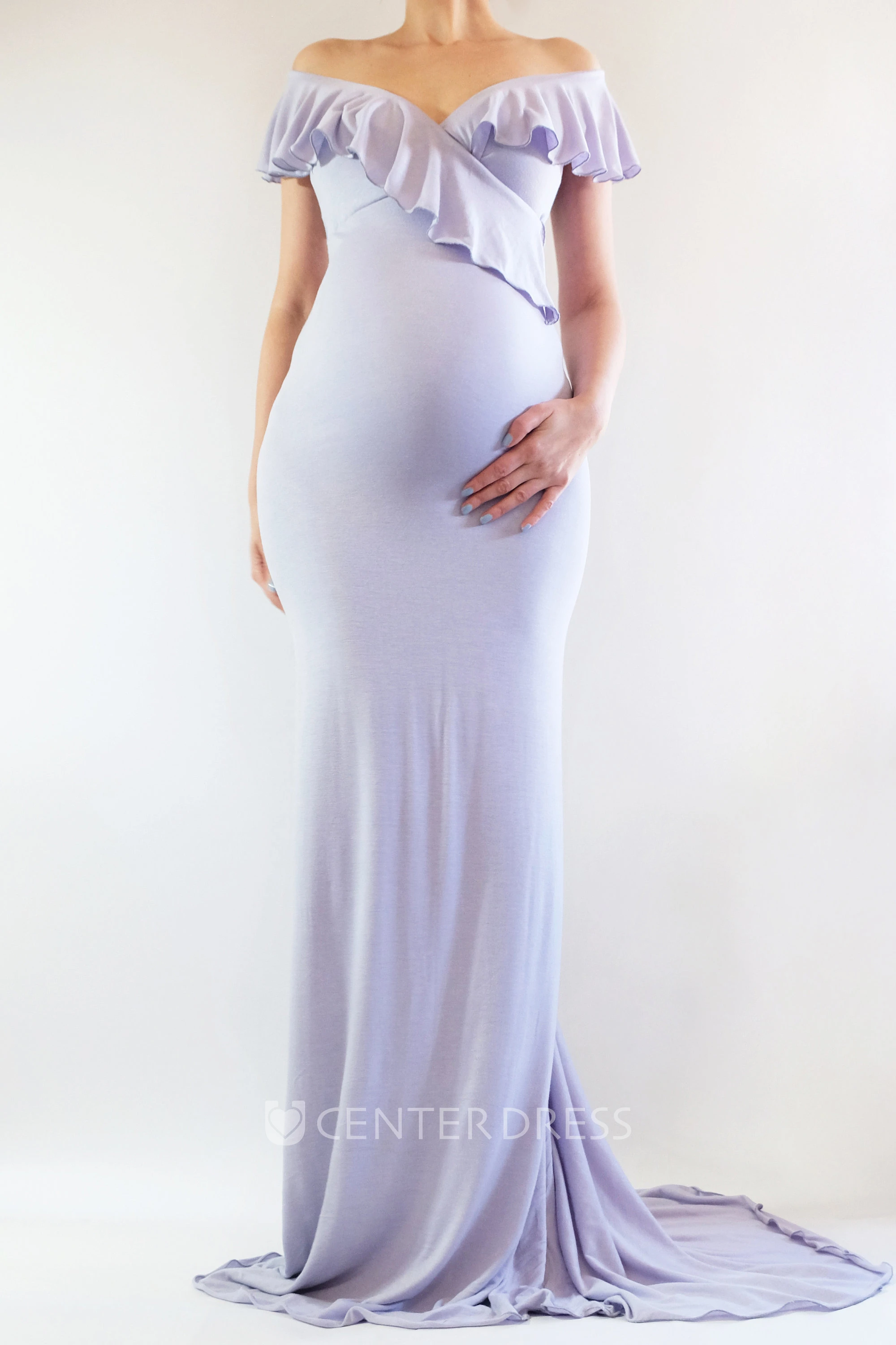 Sheath Sweep Brush Train Short Sleeve Empire Maternity Dress