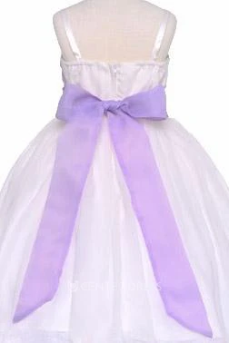Tea-Length Spaghetti Pleated Chiffon&Sequins Flower Girl Dress With Tiers