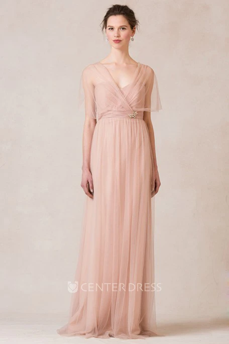 Sleeveless Criss-Cross Sweetheart Tulle Bridesmaid Dress With Straps