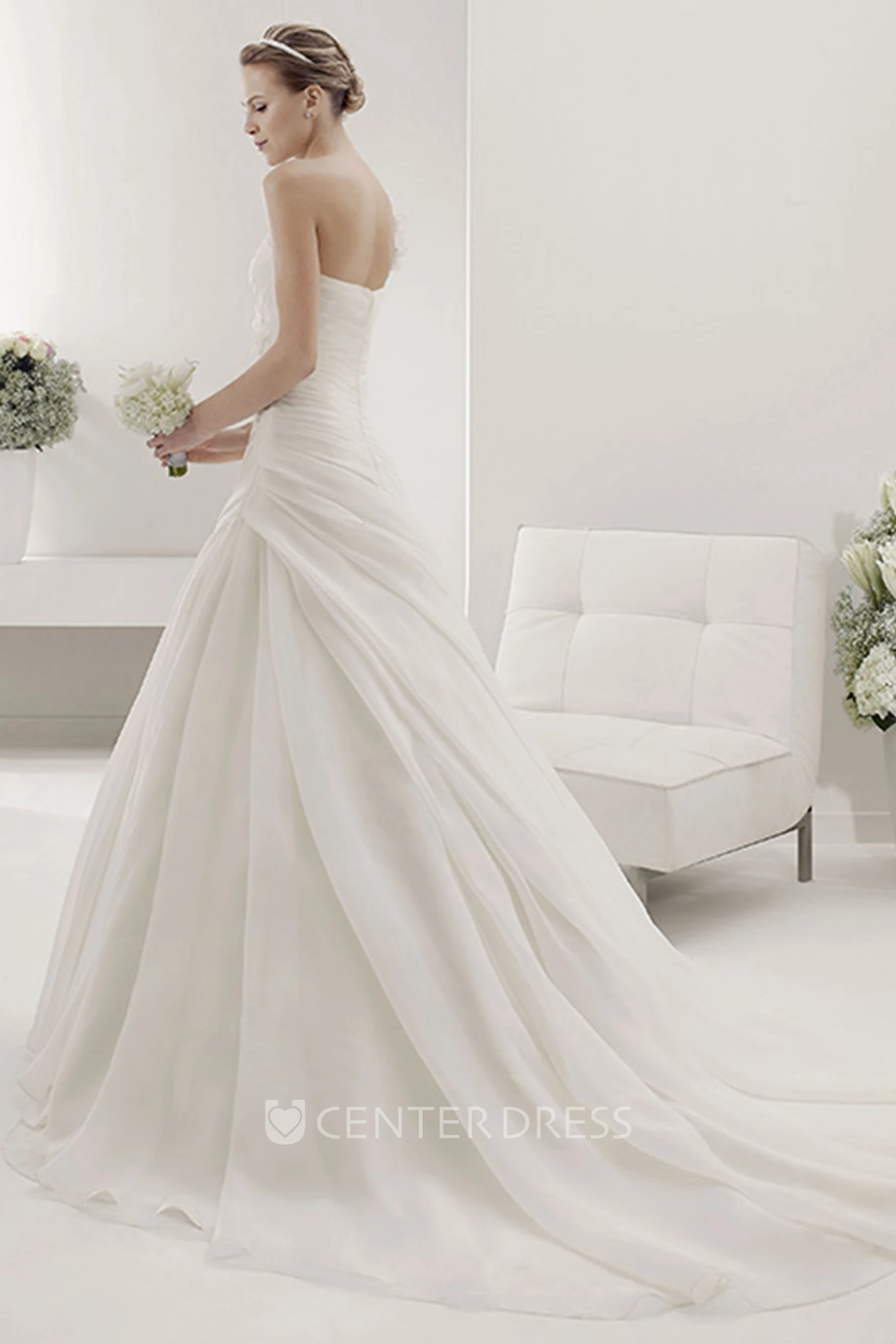 Floral Single Shoulder Sweetheart Ball Gown With Waist Flower