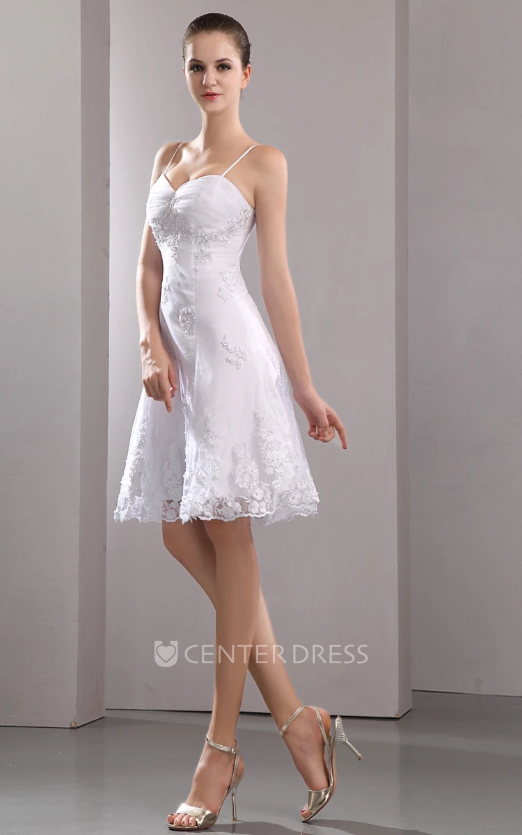 Stunning Spaghetti Sleeveless Short Wedding Gown With Embroidery