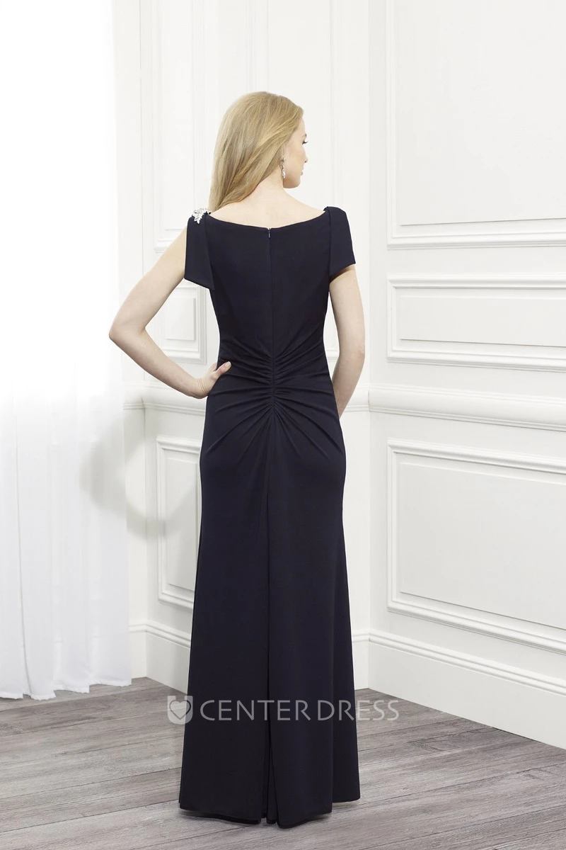 Ruched Cap Sleeve Chiffon Mother Of The Bride Dress