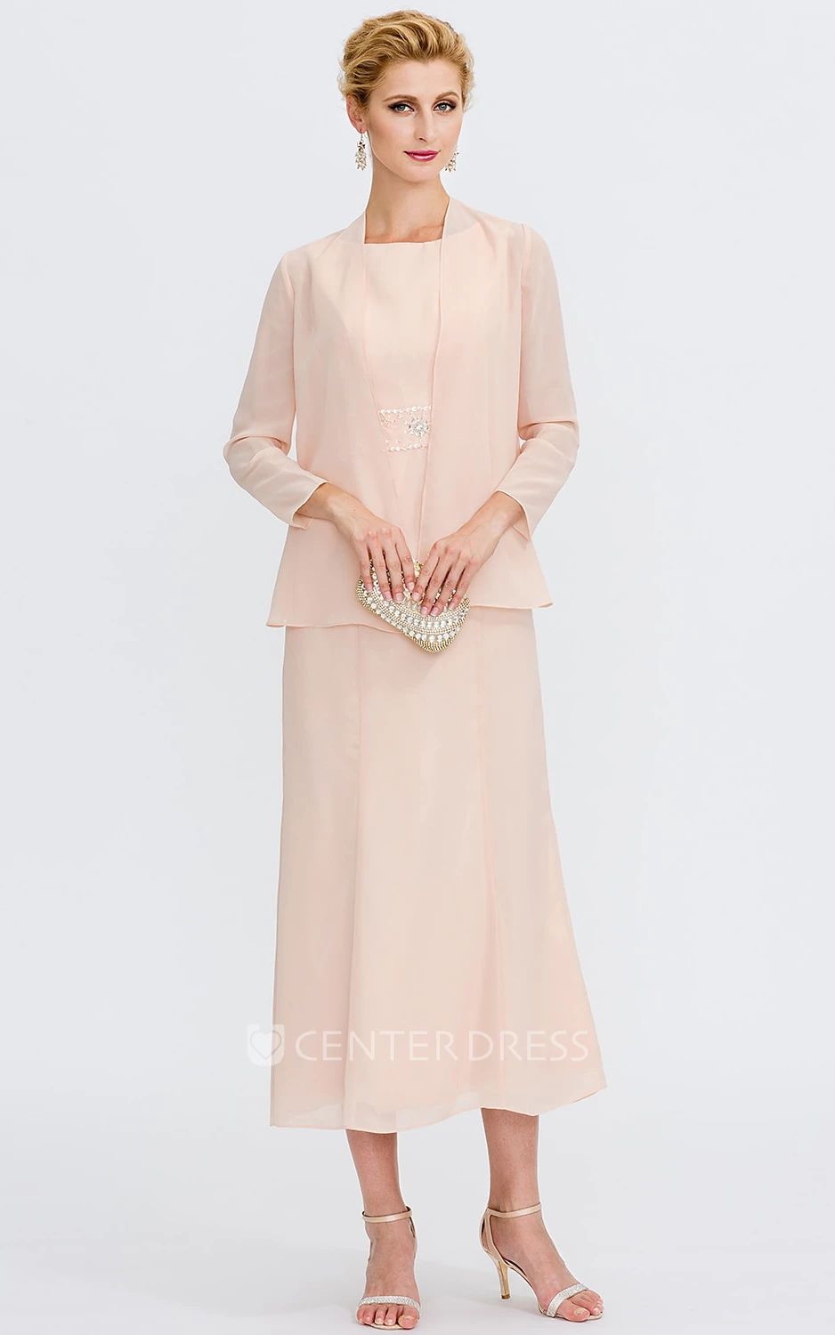 Bohemian Elegant Sleeveless Tea-length Sheath Modest Mother of the Bride Dress Chiffon