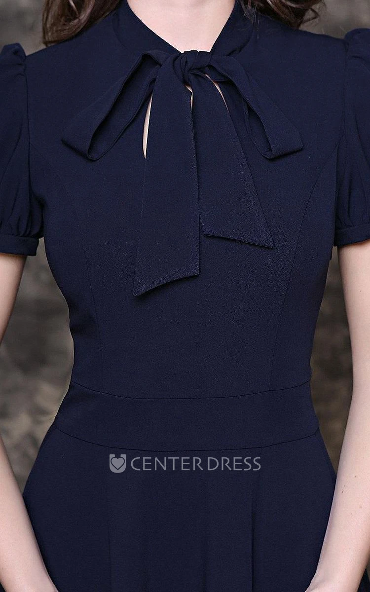 A-Line Chiffon Floor-Length Dress With Puff Short Sleeve