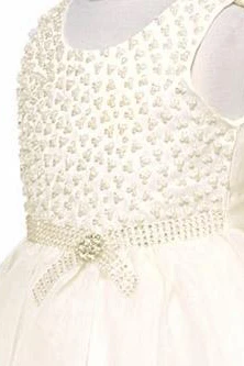 Tea-Length Beaded Cap-Sleeve Organza&Satin Flower Girl Dress With Cape