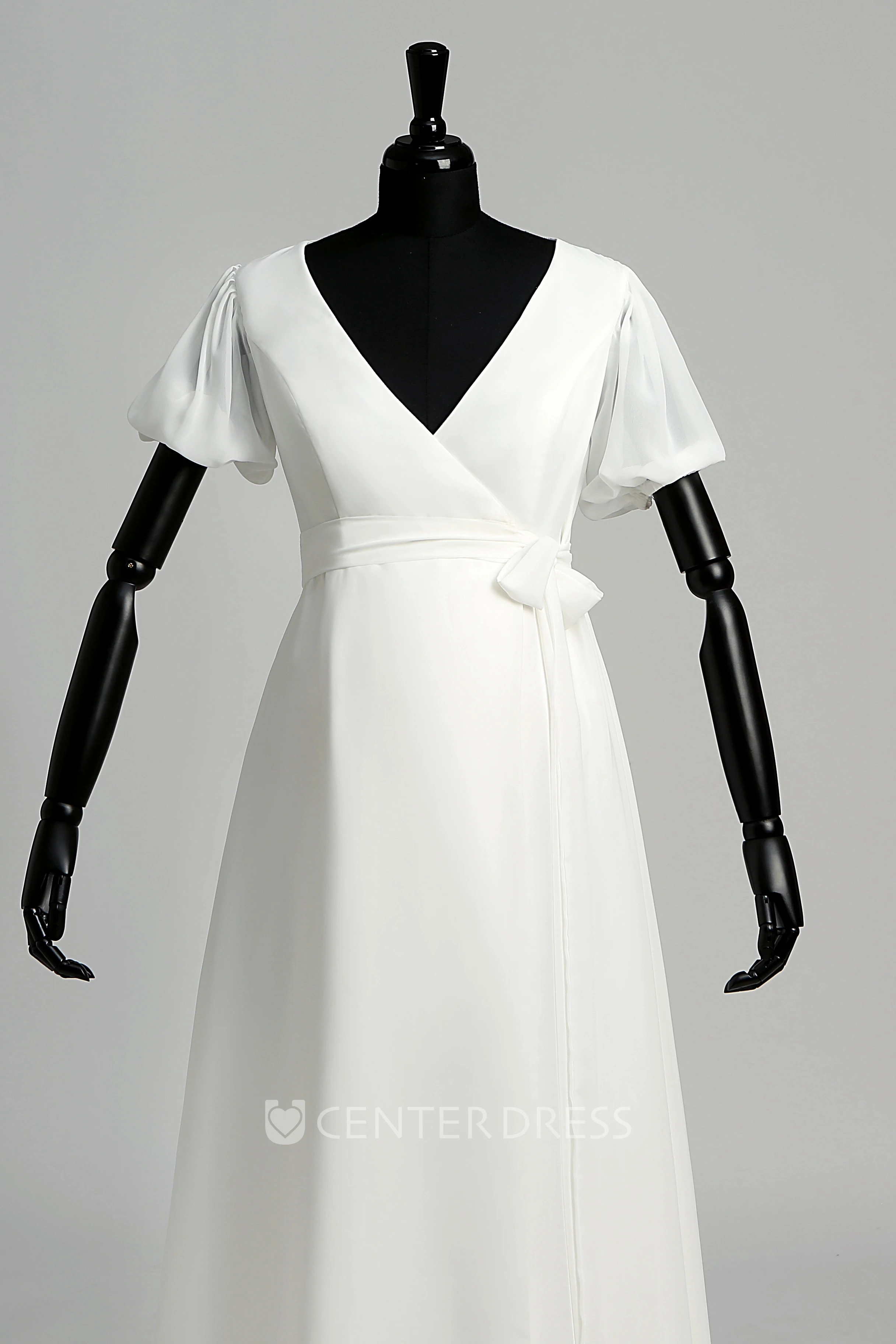 A Line Court Floor-length Ruffles Sash Ribbon Chiffon Maternity Wedding Dress