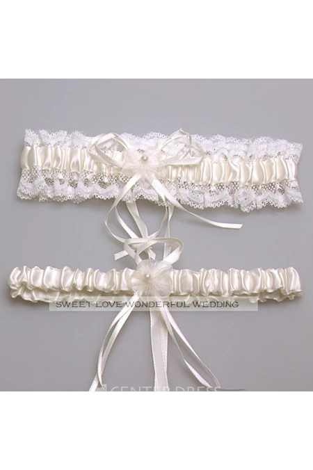 Western Style Flowers Lace Bow Elastic Lace Bridal Garter Within 16-23inch