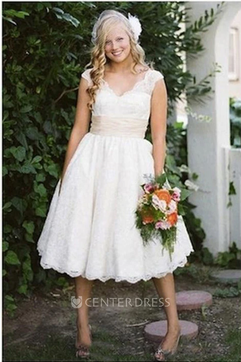 A Line V-neck Lace Zipper Low-V Back Wedding Gown