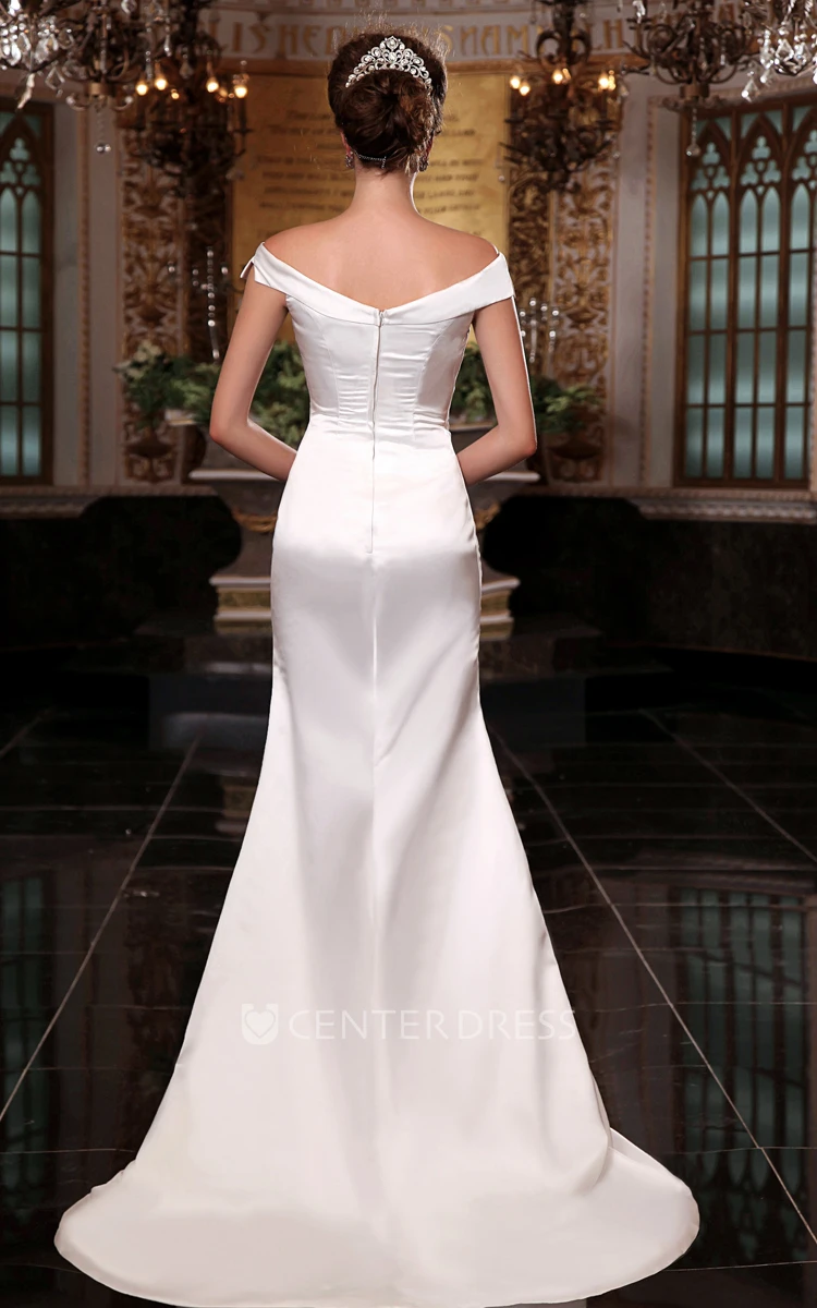 Noble Satin Sleeveless Off the Shoulder Mermaid Wedding Dress