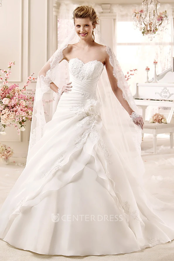Sweetheart A-line Wedding Dress with Bandage Waist and Asymmetrical Ruching
