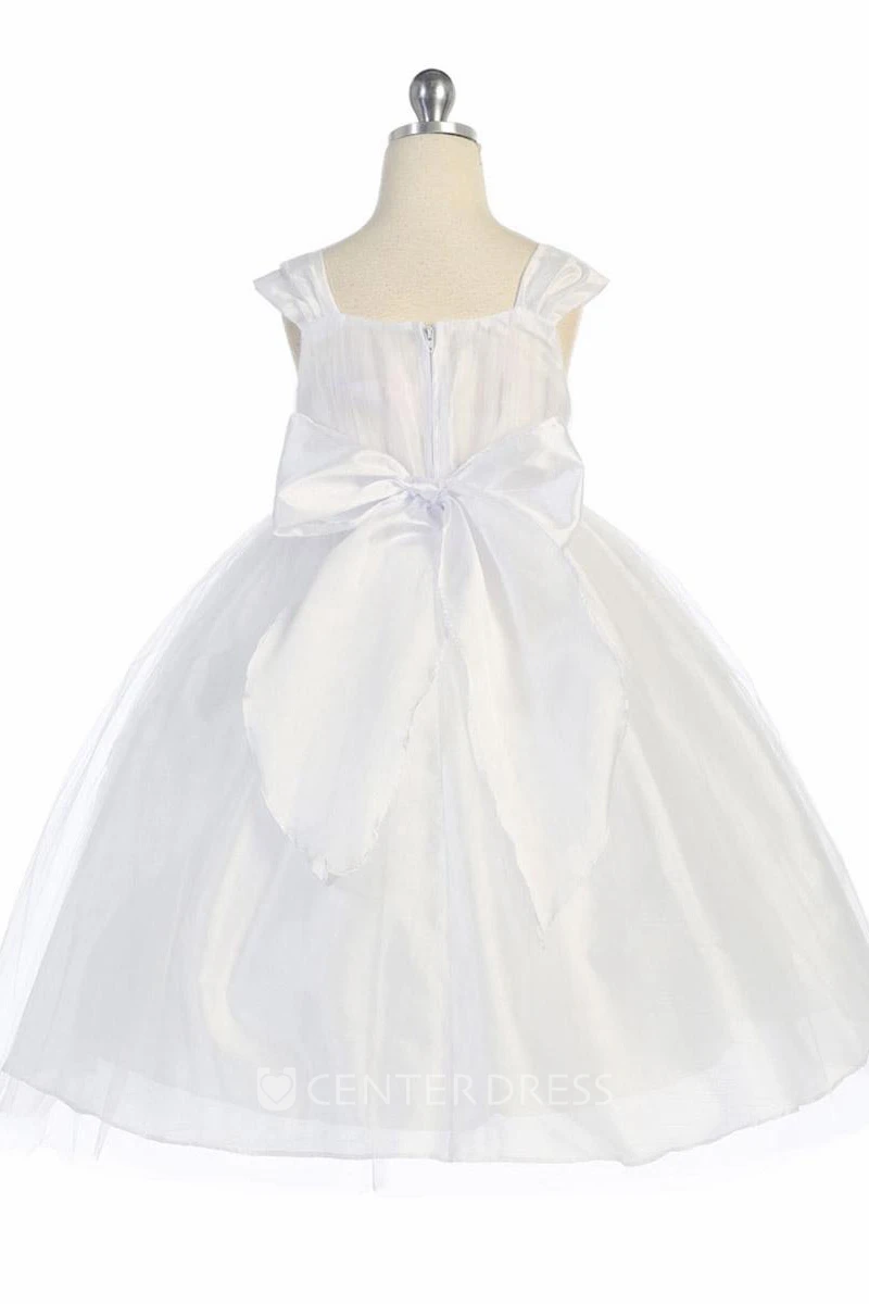 Straps Tea-Length Empire Tiered Tulle Flower Girl Dress
