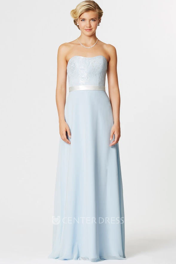 Sweetheart Sleeveless Ribboned Lace Bridesmaid Dress