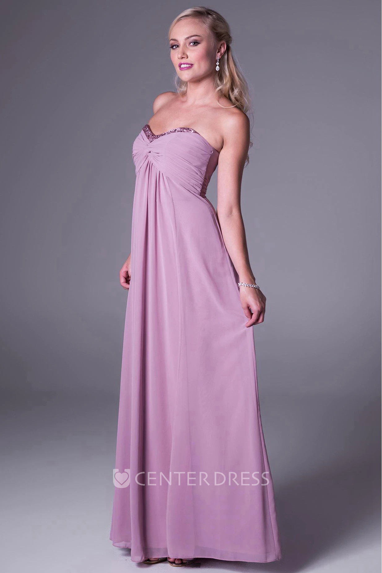 Maxi Beaded Sweetheart Empire Chiffon Bridesmaid Dress With Ruching And Zipper