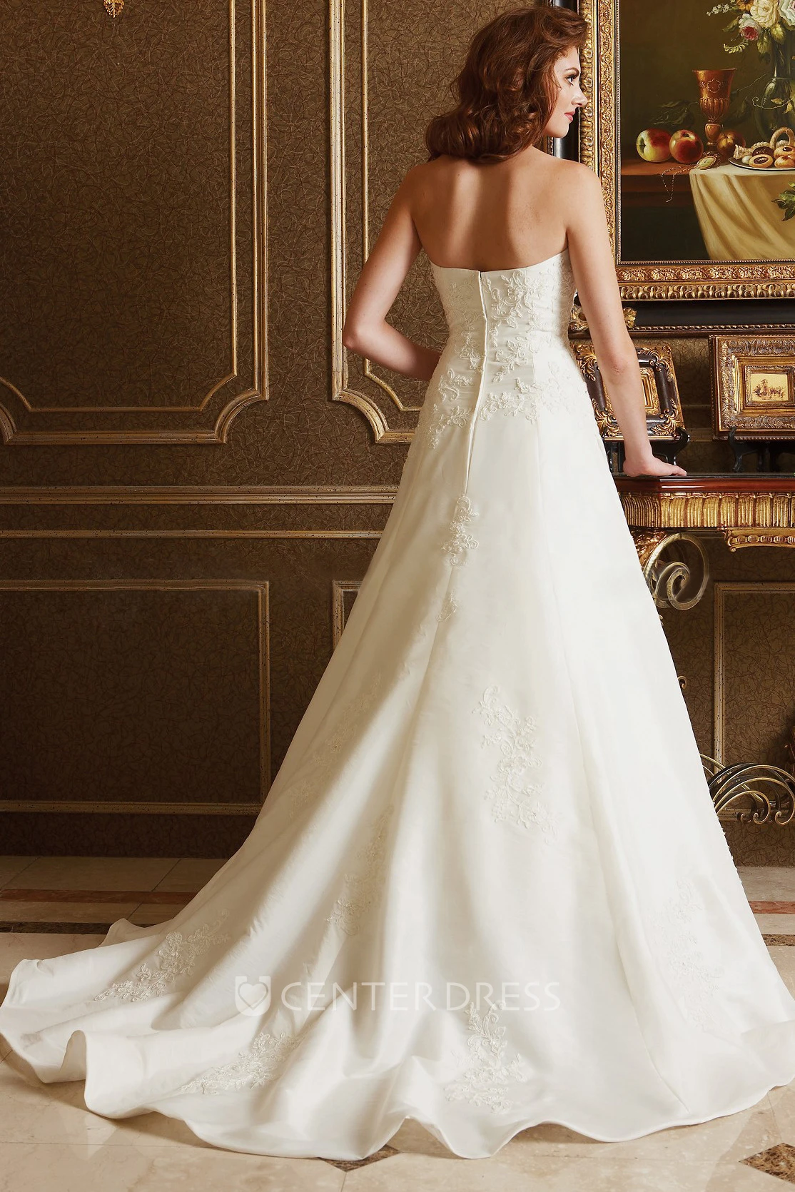 Sweetheart A-Line Wedding Gown With Floral Appliques