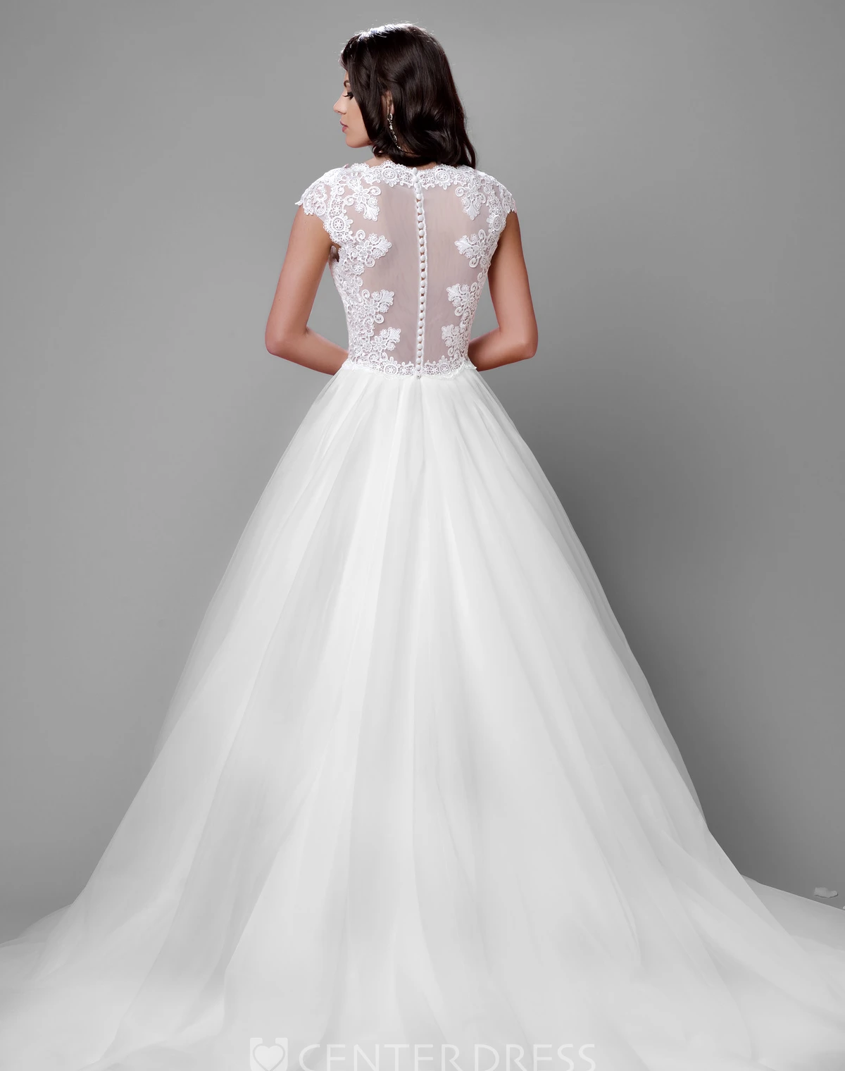 Tulle Cap Sleeve A-Line Wedding Dress With Illusion Back