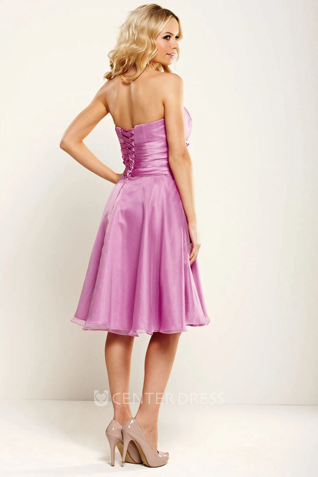 Strapless Maxi Bowed Satin Bridesmaid Dress With Corset Back