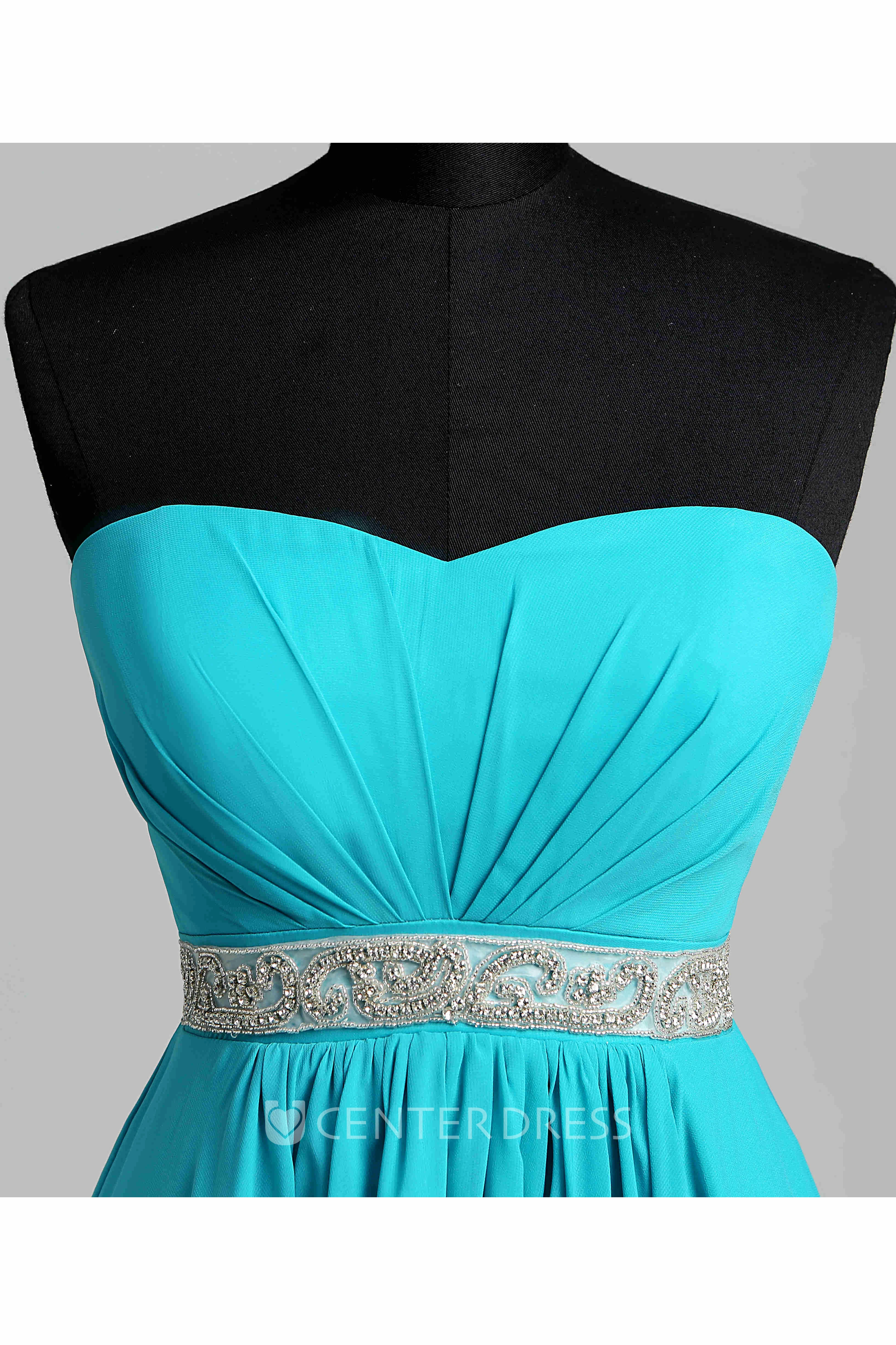 A-line High-Low Beading Ruffles Chiffon Dress