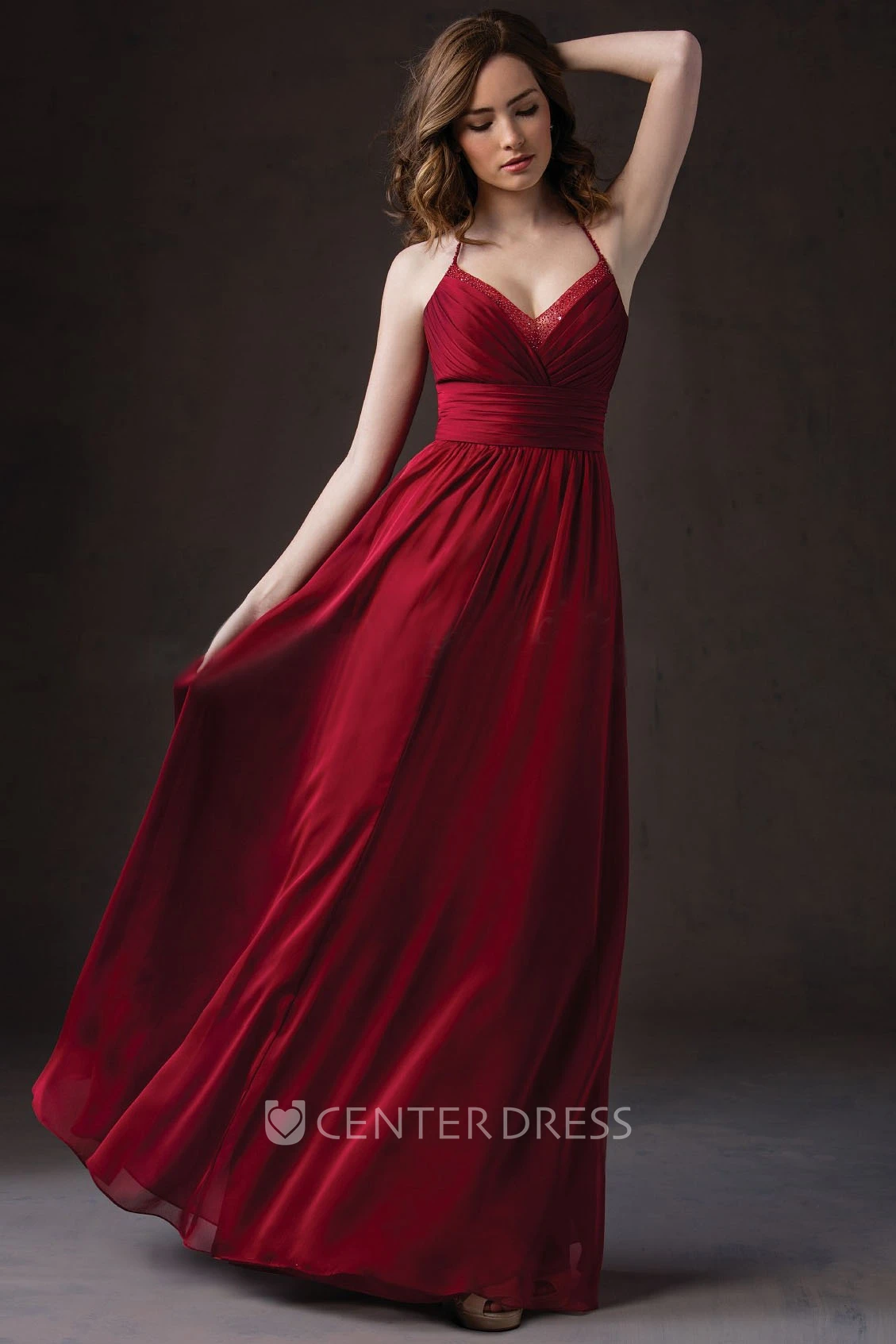 Sleeveless Floor-Length Bridesmaid Dress With Jewels And Pleats