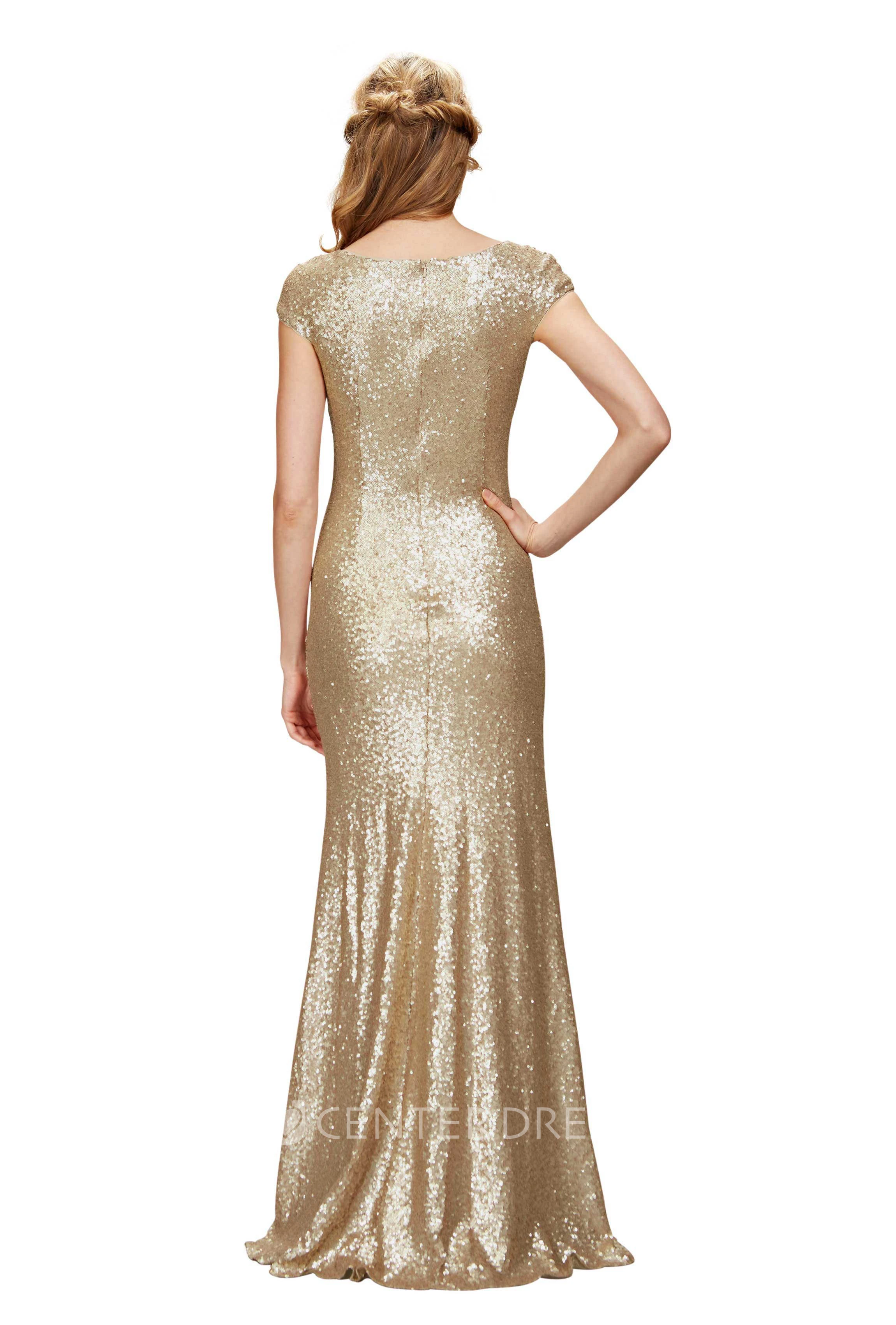 Strapless Sequin Muti-Color Convertible Bridesmaid Dress With Brush Train