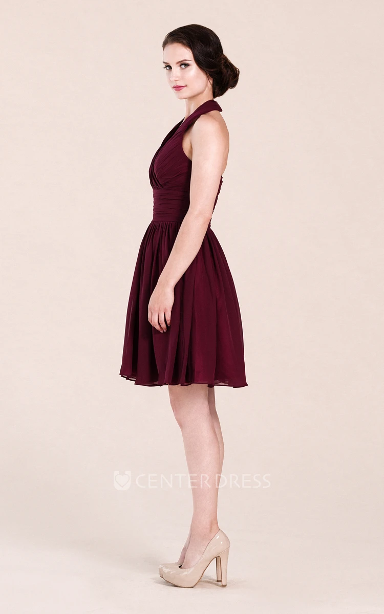 Halter Empire Knee-length Bridesmaid Dress