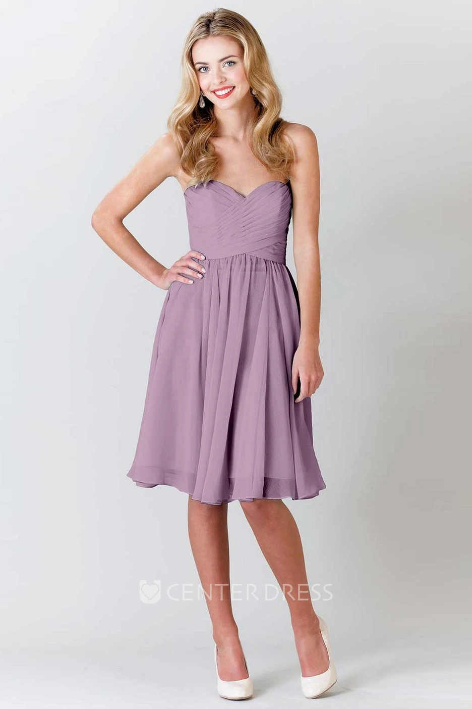 Knee-Length Criss-Cross Sleeveless Sweetheart Chiffon Bridesmaid Dress