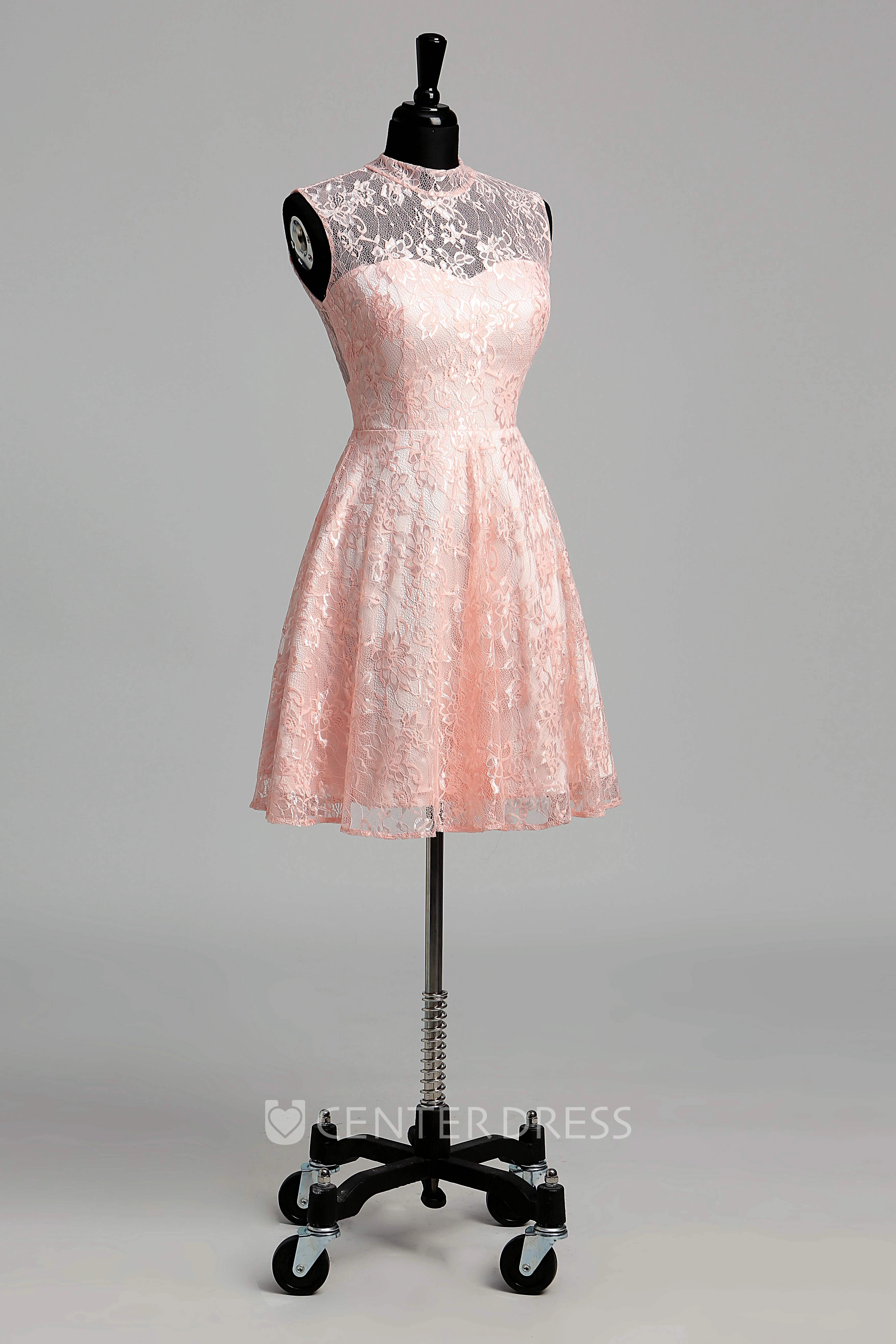 Simple Lace A-line High Neck Sleeveless Lace Dress