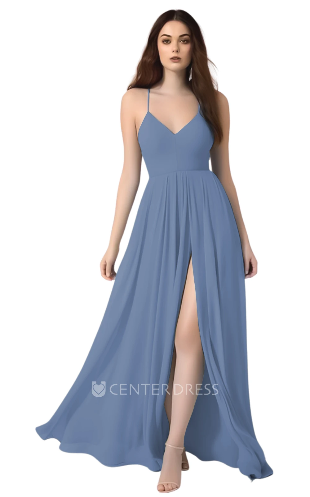 Sexy A-Line Spaghetti Chiffon Bridesmaid Dress with Front Split Unique & Sexy